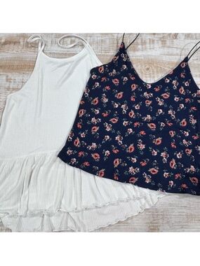 Women’s Spaghetti White Ruffle and Floral Tops Bundle of 2 in Size Small